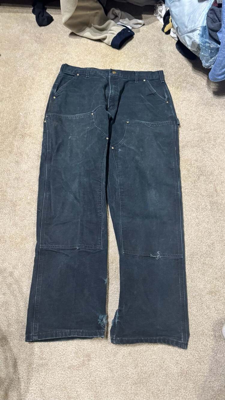 Vintage Carhartt Double Knee Duck Canvas Work Pants, Black, Size 36x32
